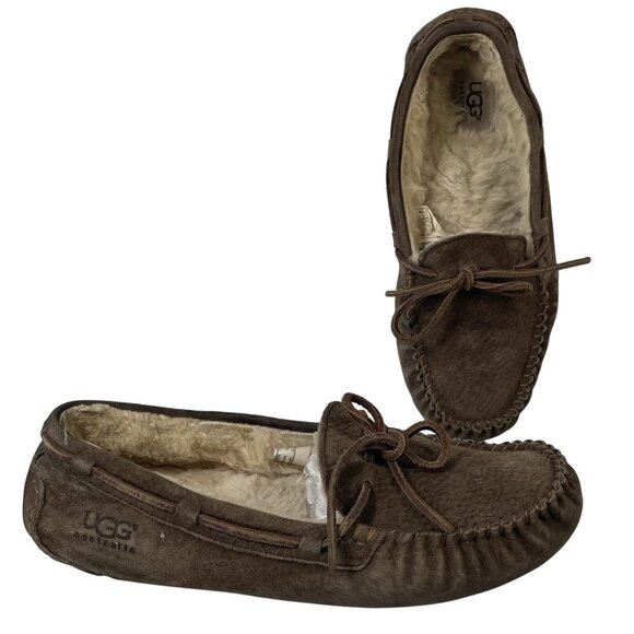 Ugg Australia Moccasins Womens 8 Dakota Brown Espresso Suede Sherpa Slipper Shoe - Picture 1 of 10